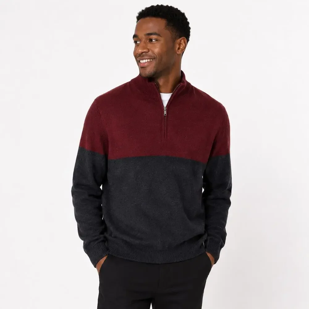 Sonoma Men’s Color Block 1/4 Zip Sweater Burgundy Gray Size XXL 2XL NWT